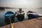 Three coloured nice boats moored at the harbour