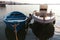 Three coloured nice boats moored at the harbour