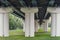 Three columns of the metro bridge, bottom view