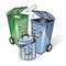 Three comic trash cans