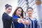 Three confidence woman friend team with thumb up