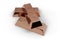 Three copper ingots or bars over white background - essential electronics production metal or money investment concept, 3D