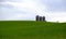 Three Corn Silos in green pasture.