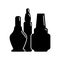 Three cosmetic container nail polish gel oil in row. Female makeup product. Plastic or glass bottle. Fashion and style. Black