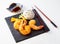 Three crispy Japanese tempura batter prawns