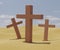 three cross in the desert and blue sky