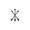 Three crossed black arrows isolated on white. Flat adventure icon. Good for web and software interfaces