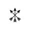 Three crossed black arrows isolated on white. Flat adventure icon. Good for web and software interfaces