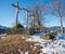 Three crosses at the hill, worship place Fischbachau, easter scenery