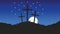 Three crosses standing on Golgotha.Good Friday christian vector background illustration