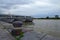 Three cruise ships are moored at the pier are waiting for their passengers. Spring cloudy day.