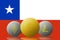 Three cryptocurrencies Bitcoin Ethereum and Litecoin with Chile flag on background