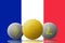 Three cryptocurrencies Bitcoin Ethereum and Litecoin with FRANCE flag on background