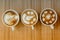 Three cups of cafe\' latte art