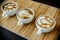 Three cups of cafe\' latte art