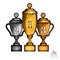 Three cups first gold, second silver and third place bronze. Vector sport logo isolated on white