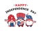 Three Cute America Gnome 4th of July Independence day doodle cartoon vector illustration