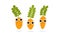 Three cute carrot character vector illustration