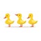 Three cute cartoon ducklings characters standing one after another vector Illustration