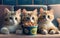 Three cute cat in sunglasses watching a movie with popcorn. Generate Ai