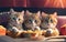 Three cute cat in sunglasses watching a movie with popcorn. Generate Ai