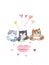 three cute cats with ballons, hearts and lips kisses