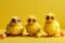 Three cute chicken chicks wearing sunglasses, representing a fun and playful image. Ai generated