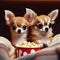 Three cute chihuahuas watching movies with popcorn snacks.generative AI