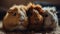 Three cute guinea pigs in a row, looking at camera generated by AI