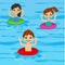 Three cute little kids swimming