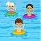 Three cute little kids swimming