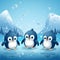 three cute pinguin in the ice. Generative ai