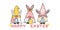 Three Cute sweet Easter Bunny gnome with rabbit ears, Happy Easter cartoon vector banner