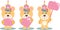 Three cute unicorn teddy bears holding a pink sign boards and heart