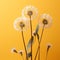 three dandelions on a yellow background