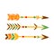 Three Decorated Bow Arrows, Native Indian Culture Inspired Boho Ethnic Style Print