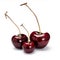 Three Decorative Cherries Over a White Background