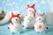 Three decorative snowmen on light blue table