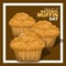 Three delicious muffins on brown background