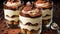Three desserts with chocolate and whipped cream on top, Valentine's day desserts.