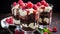 Three desserts with raspberries and whipped cream, Valentine's Day desserts