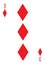 The three of diamonds card in a regular 52 card poker playing deck