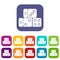 Three dice cubes icons set