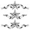 Three different banners with star in the middle of ribbons isolated on white. Vintage engraving style for print or design