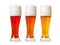 Three different beer pint. On white with clipping path