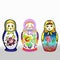 Three different colourful Russian dolls