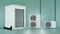 Three different outdoor units of the air conditioner. 3d