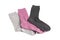 Three different socks, pink, gray and black