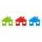 Three differently colored houses, icon, sign or logo