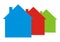 Three differently colored houses, vector icon